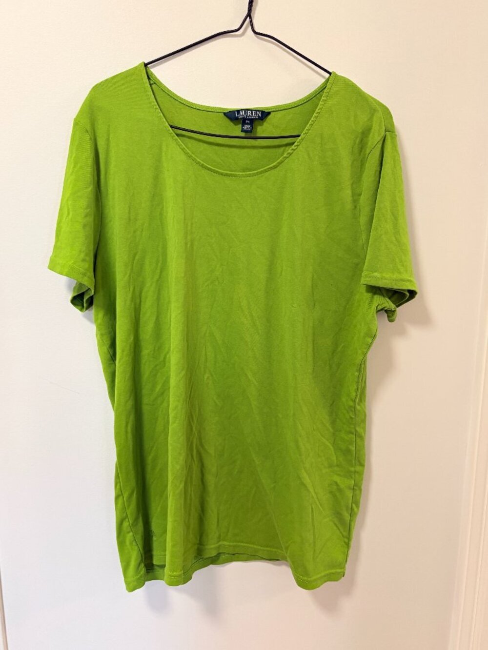LL BEAN Plus Size T-Shirt Cotton Green Chartreuse Size 2X Scoop Neck